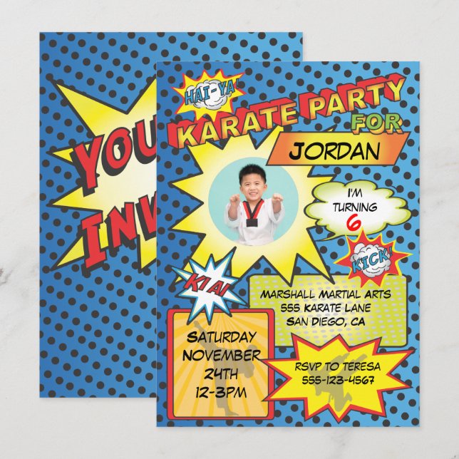 Comic Book Karate Party Invitation (Front/Back)