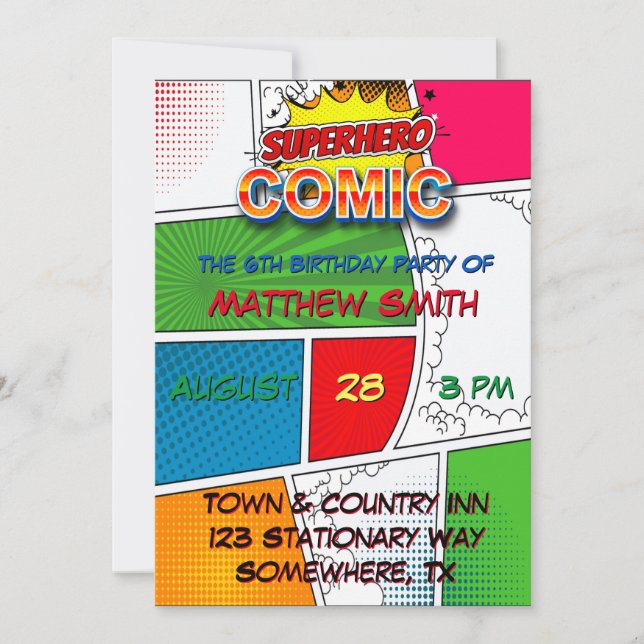 Comic Book Magazine Style Kids Birthday Party  Invitation (Front)
