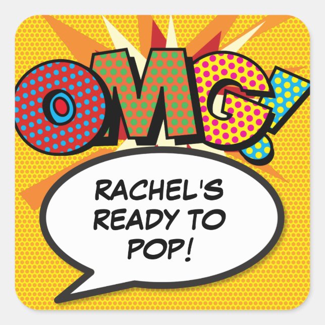 Comic Book OMG Baby Shower Sprinkle Square Sticker (Front)
