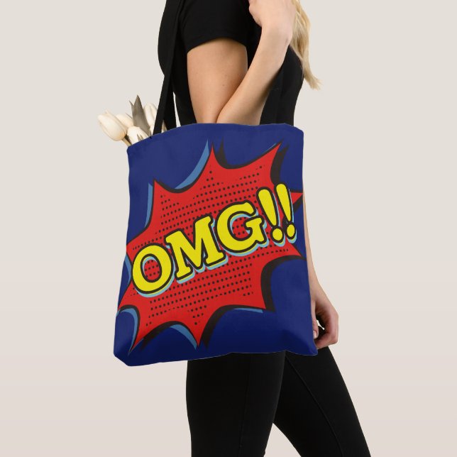 Comic Book OMG Exclamation Bubble Red Blue Tote Bag (Close Up)