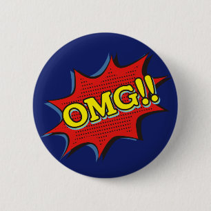 Comic Book OMG Exclamation Speech Bubble 2 Inch Round Button