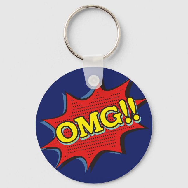 Comic Book OMG Exclamation Speech Bubble Keychain (Front)