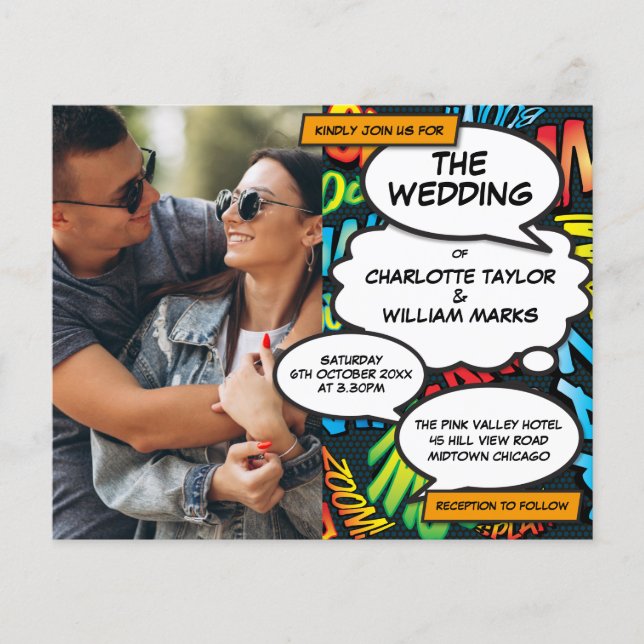 Comic Book Photo All In One Budget Wedding Invite (Front)