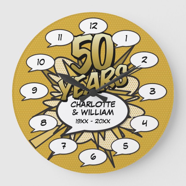 Comic Book Pop Art 50th Golden Anniversary Large Clock (Front)