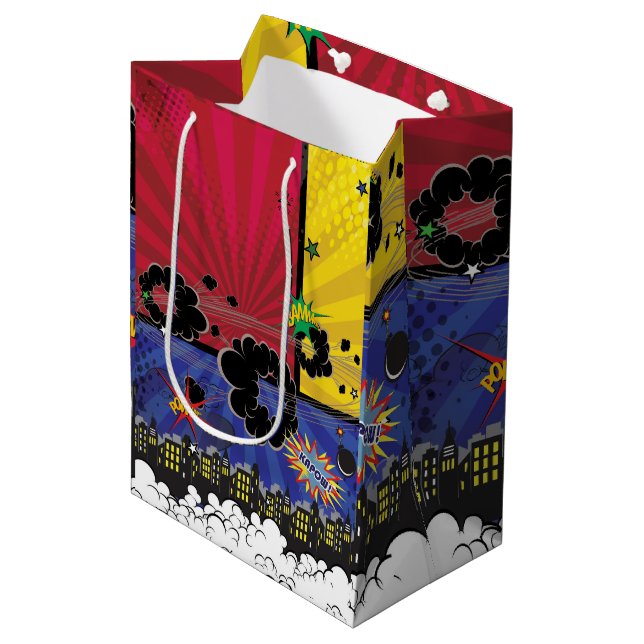 Comic Book Pop Art Birthday Party Colourful Medium Gift Bag (Front Angled)