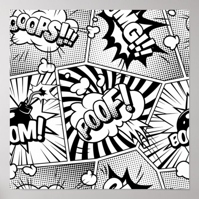 Comic Book Pop Art Black and White Poster (Front)
