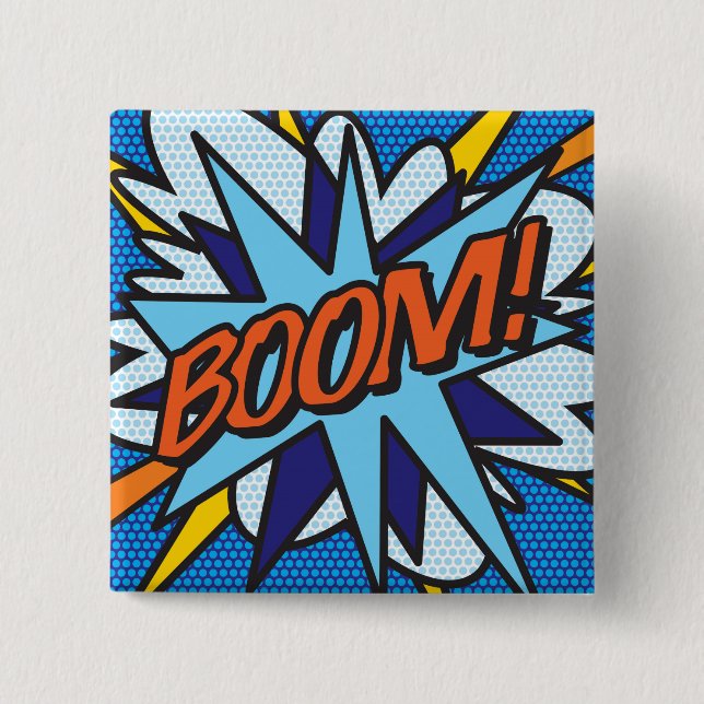 Comic Book Pop Art BOOM! 2 Inch Square Button (Front)