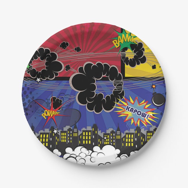 Comic Book Pop Art Colourful Birthday Party Paper Plate (Front)
