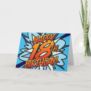 Comic Book Pop Art HAPPY 18TH BIRTHDAY blue Card