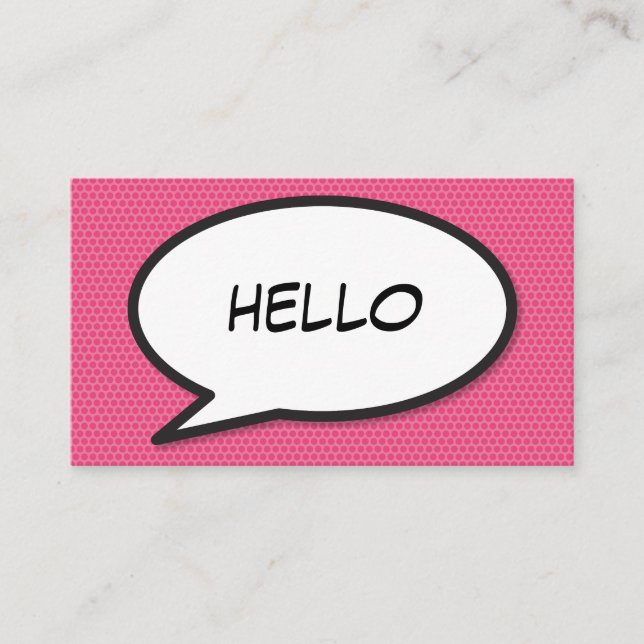Comic Book Pop Art HELLO Pink Business Card (Front)