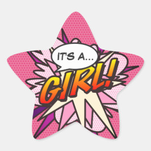 Comic Book Pop Art IT'S A GIRL Gender Reveal Star Sticker