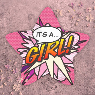 Comic Book Pop Art IT'S A GIRL Gender Reveal Star Sticker