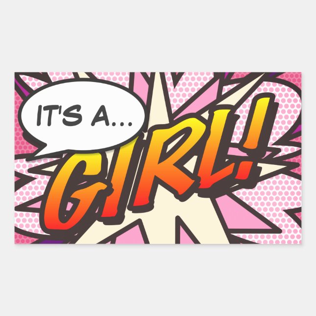 Comic Book Pop Art IT'S A GIRL Gender Reveal Sticker (Front)