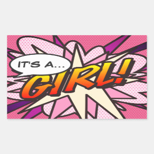 Comic Book Pop Art IT'S A GIRL Gender Reveal Sticker