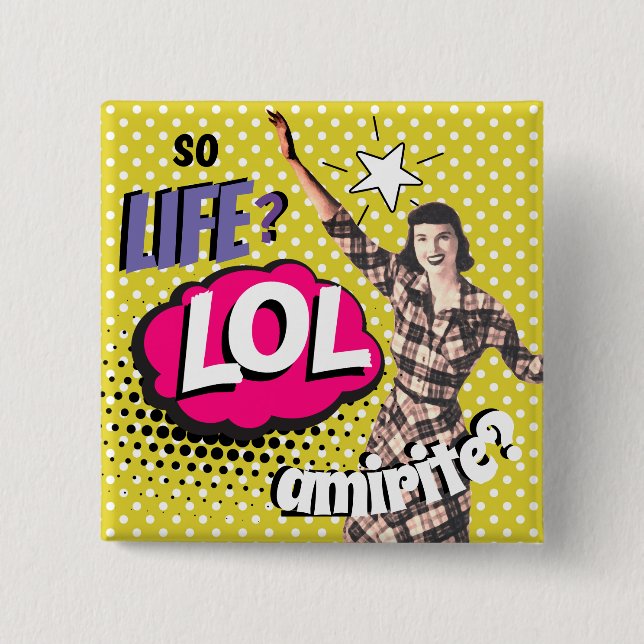 Comic Book Pop Art Retro Lady Funny 2 Inch Square Button (Front)