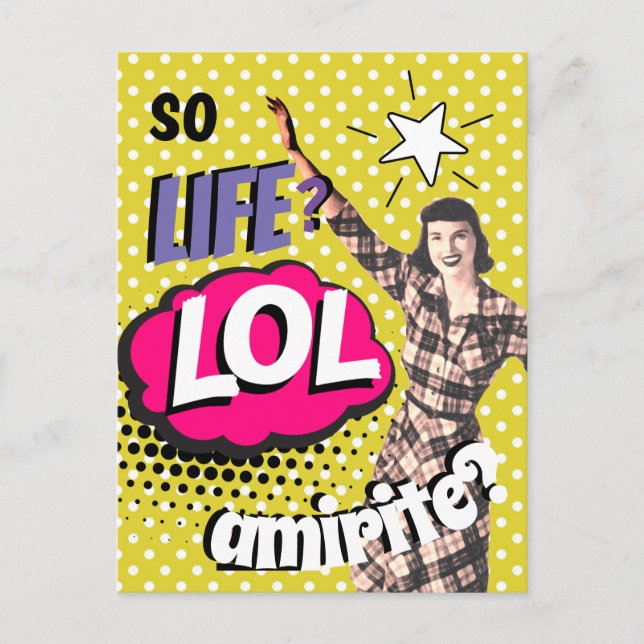 Comic Book Pop Art Retro Lady Funny Holiday Postcard (Front)