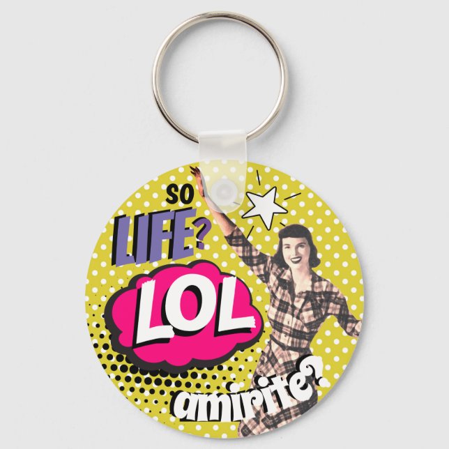 Comic Book Pop Art Retro Lady Funny  Keychain (Front)