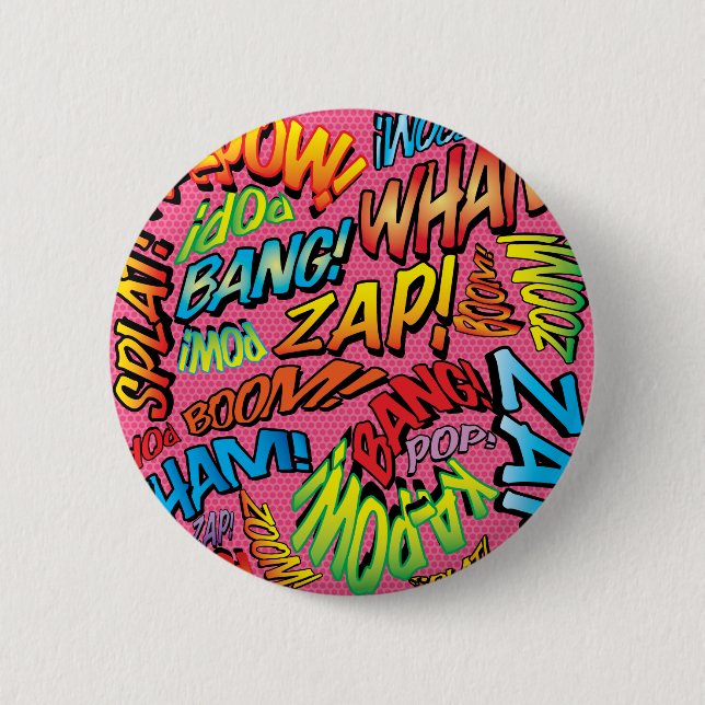 Comic Book Pop Art Sounds 2 Inch Round Button (Front)