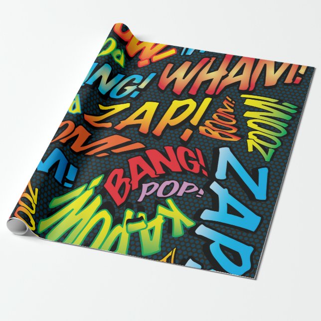 Comic Book Pop Art Sounds Wrapping Paper (Unrolled)
