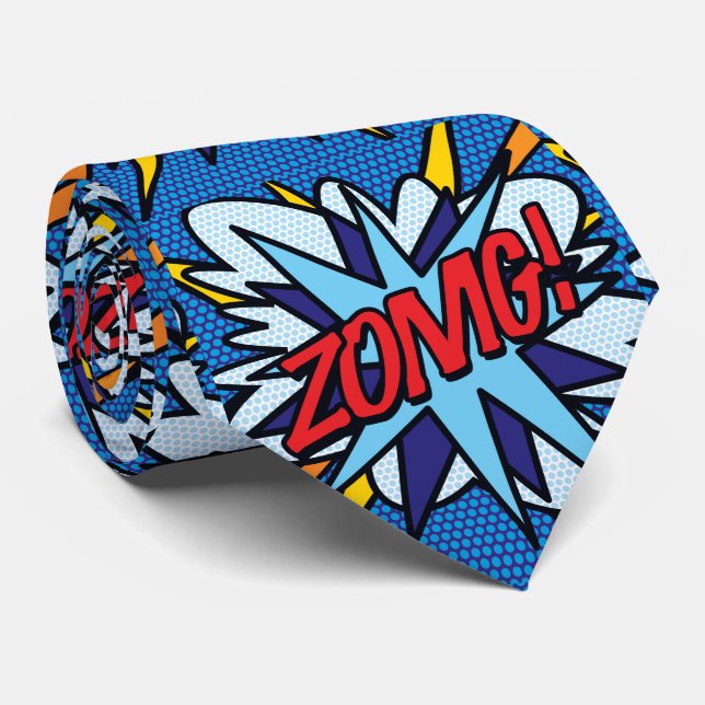 Comic Book Pop Art ZOMG Superhero Tie (Rolled)