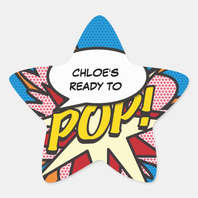 Comic Book Ready to POP Baby Shower Sprinkle Star Sticker (Front)