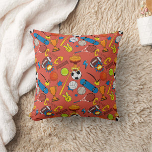 Comic Book Retro Sports Athletic Balls Throw Pillow