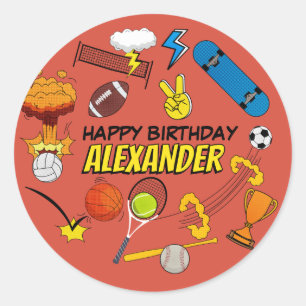 Comic Book Retro Sports Athletic Birthday Classic Round Sticker