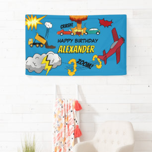 Comic Book Retro Truck Vehicles Airplanes Birthday Banner