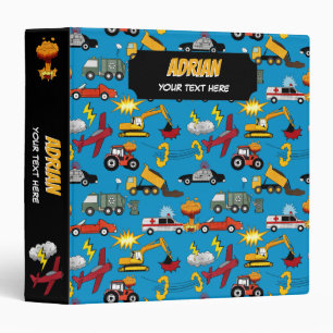 Comic Book Retro Trucks Cars Vehicles Airplanes Binder