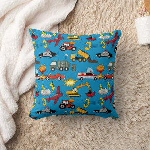 Comic Book Retro Trucks Cars Vehicles Airplanes Throw Pillow