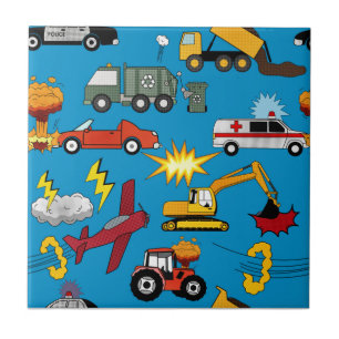 Comic Book Retro Trucks Cars Vehicles Airplanes Tile