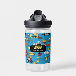 Comic Book Retro Trucks Cars Vehicles Airplanes Water Bottle
