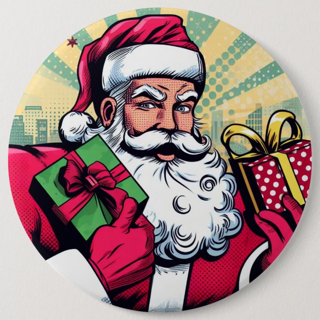 Comic book Santa/Christmas  6 Inch Round Button (Front)