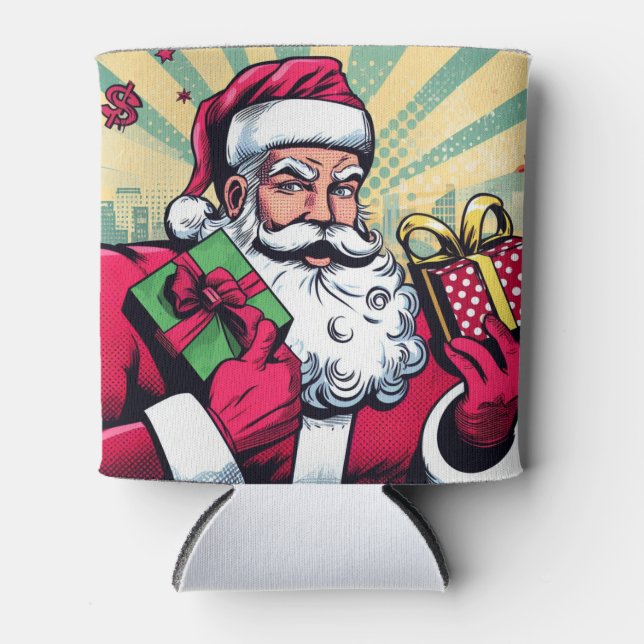 Comic book Santa/Christmas  Can Cooler (Front)