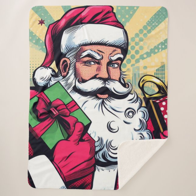 Comic book Santa/Christmas  Sherpa Blanket (Front)