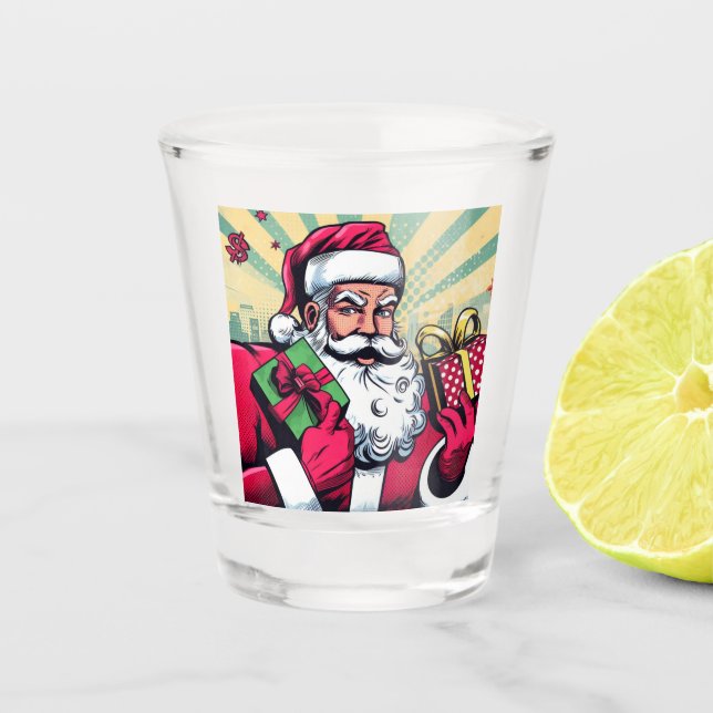Comic book Santa/Christmas  Shot Glass (Front)