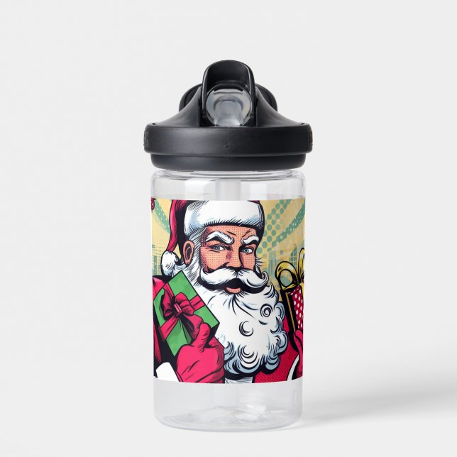 Comic book Santa/Christmas  Water Bottle (Front)