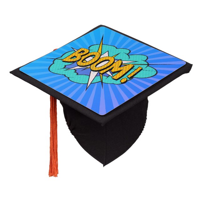 Comic Book Sound Effect: Boom! Action Bubble Graduation Cap Topper (Angled)