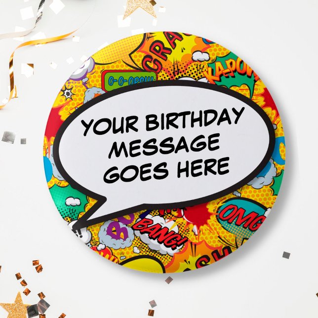 Comic Book Speech Bubble Birthday Party Favour But 1 Inch Round Button (Comic Book Speech Bubble Birthday Party Favor Butt Button)