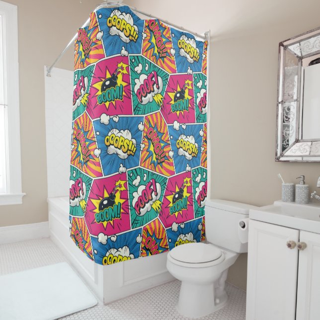 Comic Book Speech Bubble Shower Curtain (In Situ)