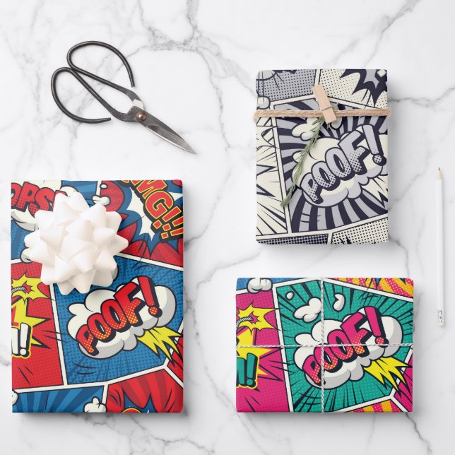 Comic Book Speech Bubble Wrapping Paper Set (Front)