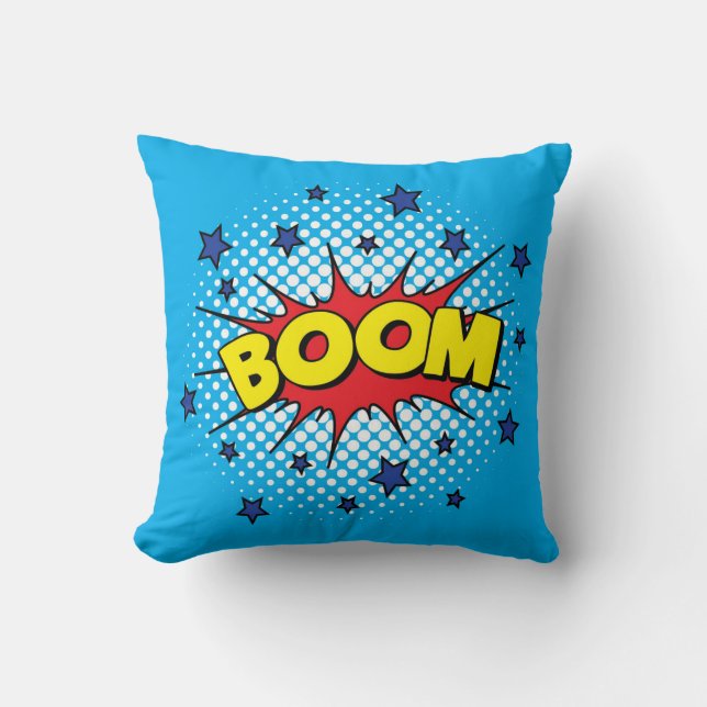 Comic Book Style Colourful BOOM Throw Pillow (Front)