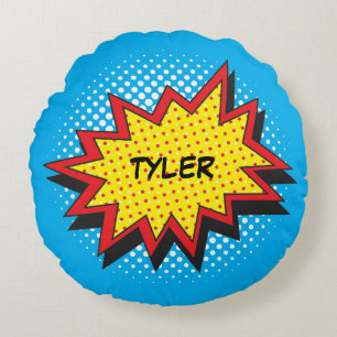 Comic Book Style Colourful Custom Name Round Pillow