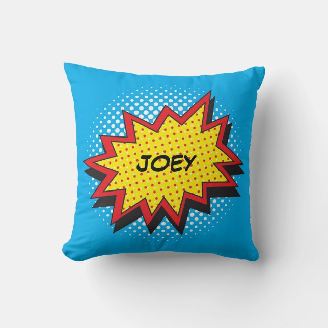 Comic Book Style Colourful Custom Name Throw Pillow (Front)