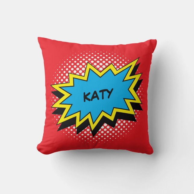Comic Book Style Colourful Custom Name Throw Pillow (Front)