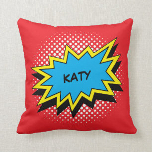 Comic Book Style Colourful Custom Name Throw Pillow