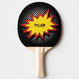 Comic Book Style Colourful Name Black Ping Pong Paddle