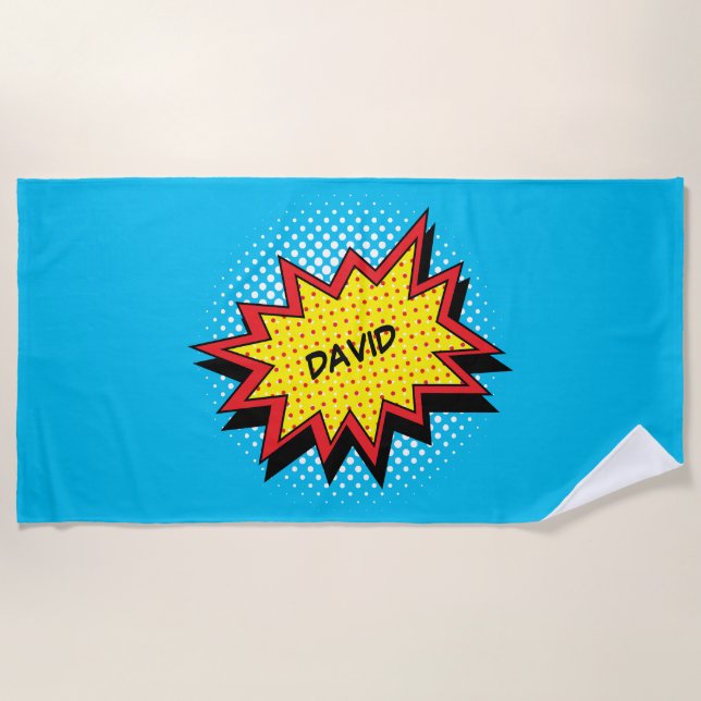Comic Book Style Colourful Name Red Beach Towel (Front)