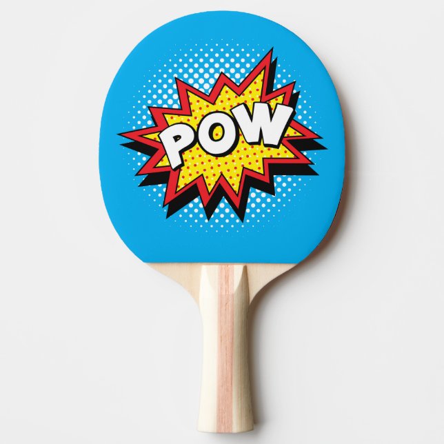Comic Book Style Colourful POW Ping Pong Paddle (Front)