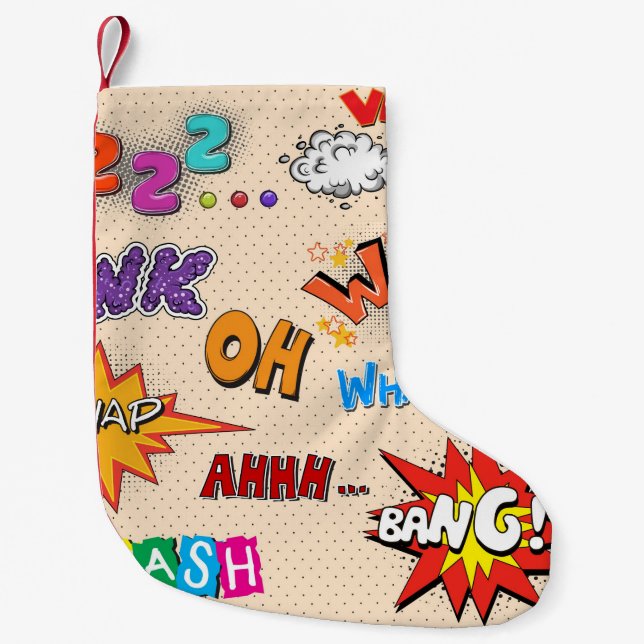 Comic Book Style Expressions Design Small Christmas Stocking (Front)